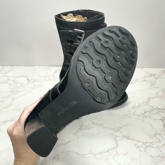 Harley Davidson Ladies Black Leather Boots Size 6 Mid Calf Buckles Zip Lace Up - Picture 13 of 16